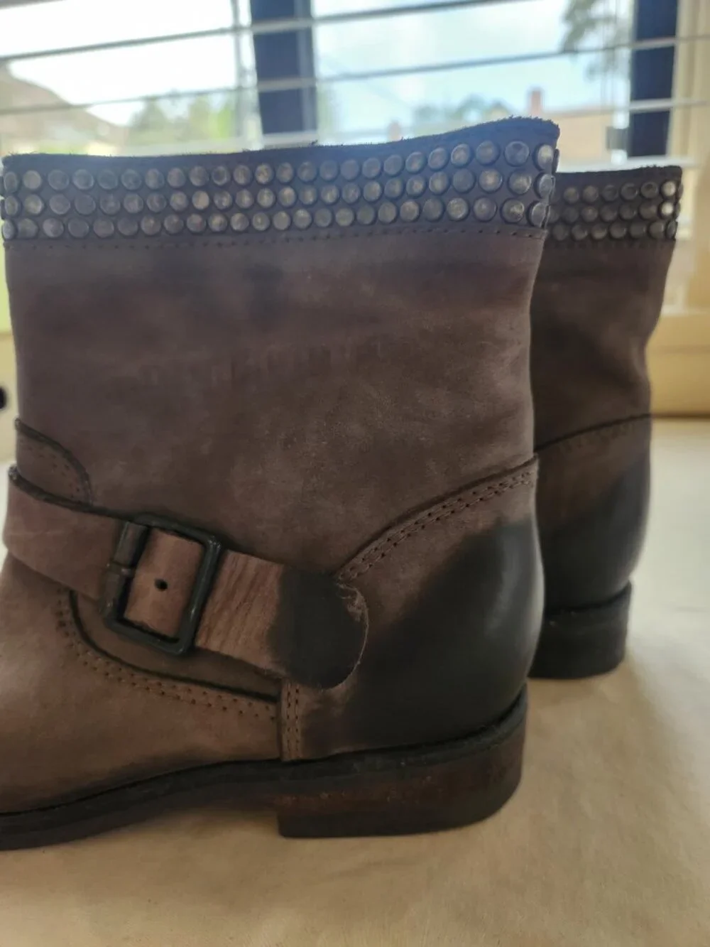 Italian Leather Distressed Ankle Boots Buckle Booties Size 36 / 6
